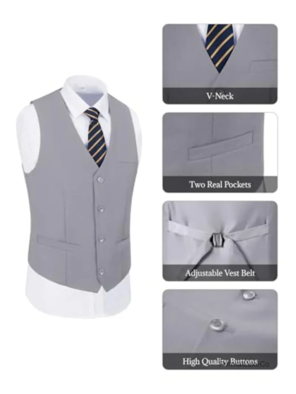 Men's 2-Piece Slim Fit Suit Set with Vest & Adjustable Pants, Wedding Tuxedo